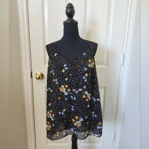 Cabi Black Yellow Floral Dots Layered Tank Top L
